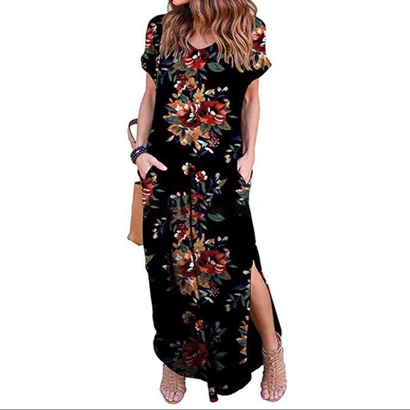 Floral Split Short Sleeve Dress main image 0